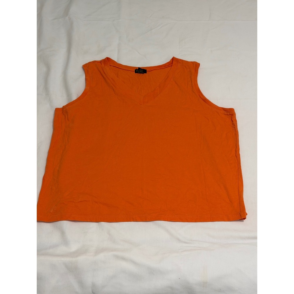 ELCC Women Orange Cotton V-Neck Tank Top Sleeveless Shirt Size 2X